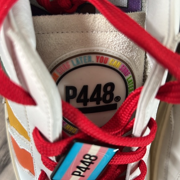 P448 John Pride rainbow white leather sneakers shoe red purple yellow size 38 - Picture 5 of 12